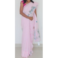 Pink Koyal Cotton saree with flower bunches